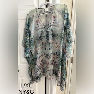 New York & Company Sheer Multicolor Kimono Top